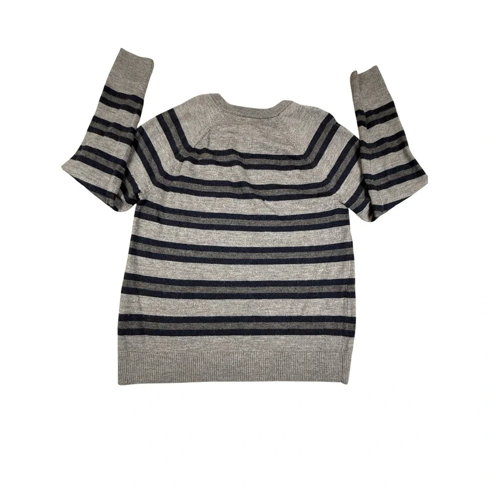 Banana Republic Mens Gray Striped‎ 100% Merino Wool Sweater Size L Winter
